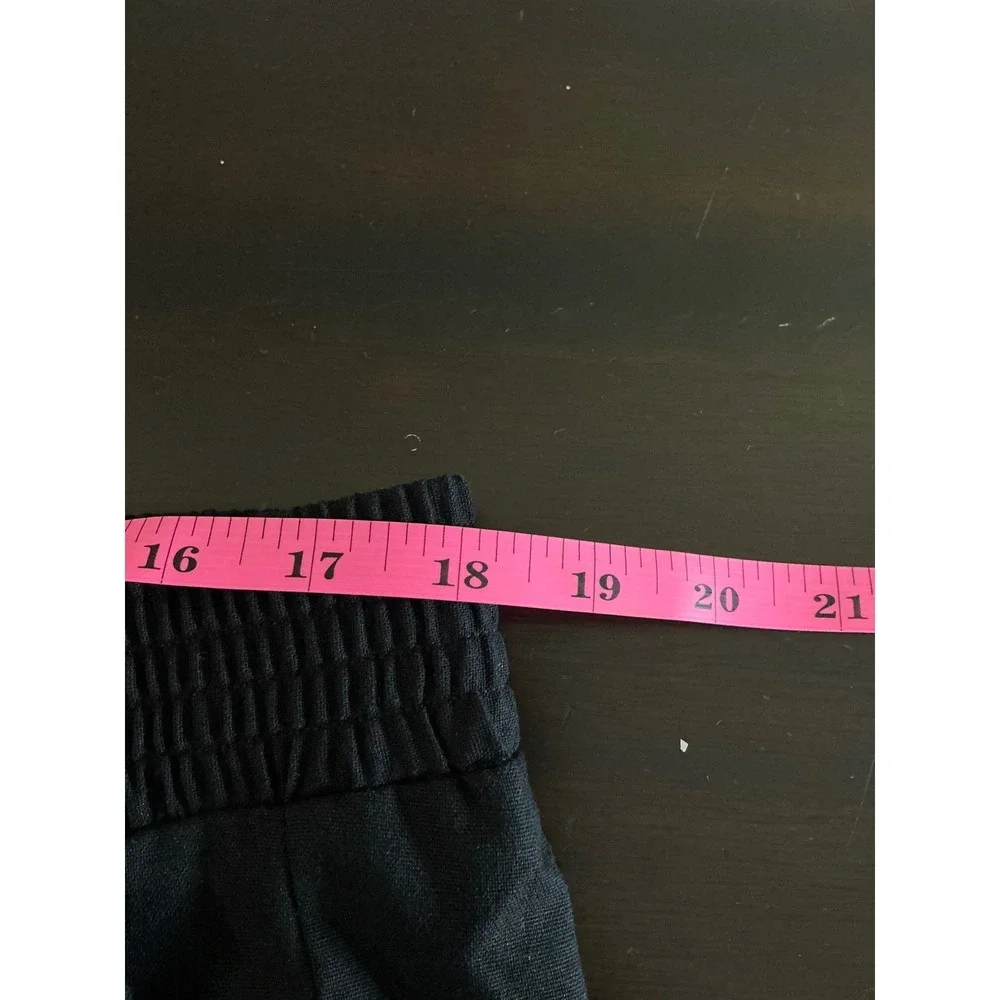 Black Linen Blend‎ Crossover V-Waist Relaxed Shorts Plus Size 1X